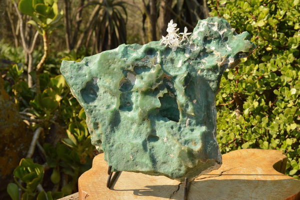 Natural XXL Crystalline Etched Mtorolite / Emerald Chrysoprase Specimen & Custom Metal Stand x 1 From Mutorashanga, Zimbabwe - TopRock