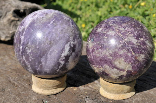 Polished Lepidolite Crystal Spheres x 2 From Madagascar - TopRock