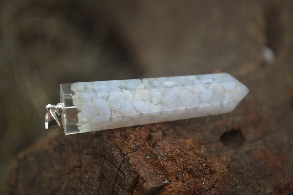 Polished Packaged Hand Crafted Resin Pendant with Blue Lace Agate Chips - sold per piece - From Bulwer, South Africa - TopRock