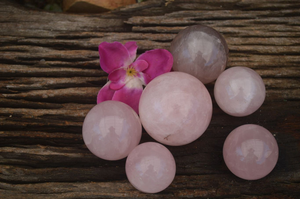Polished Pink Rose Quartz Spheres  x 6 From Ambatondrazaka, Madagascar - TopRock