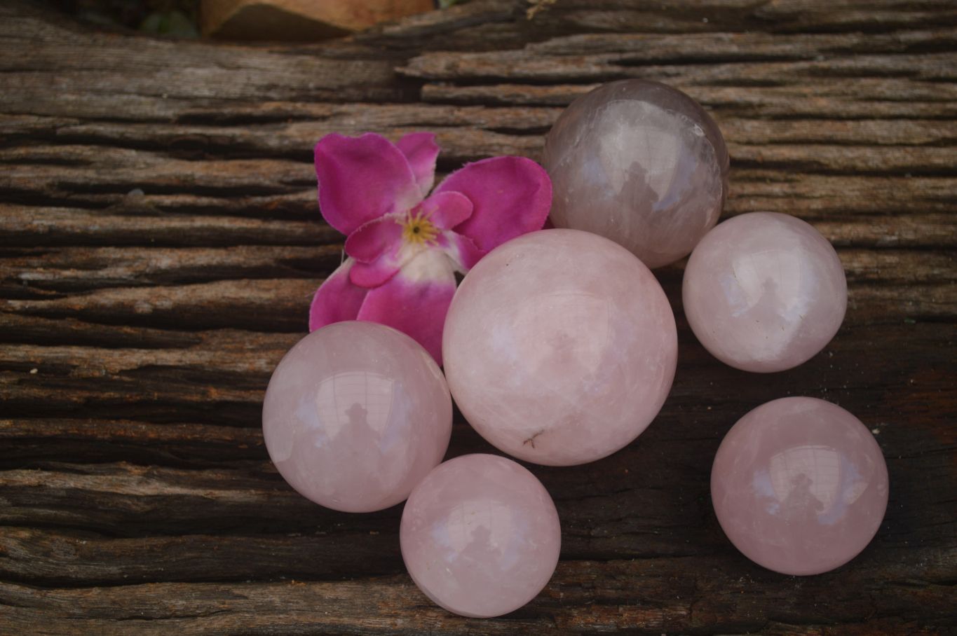 Polished Pink Rose Quartz Spheres  x 6 From Ambatondrazaka, Madagascar - TopRock