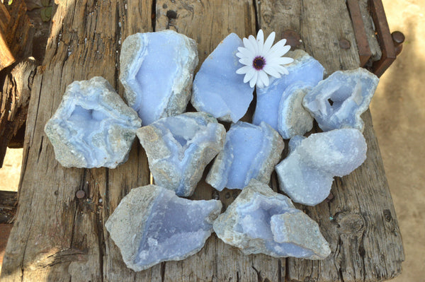 Natural Blue Lace Agate Geode Specimens  x 12 From Nsanje, Malawi - TopRock
