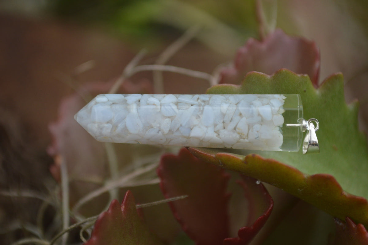 Polished Packaged Hand Crafted Resin Pendant with Blue Lace Agate Chips - sold per piece - From Bulwer, South Africa - TopRock