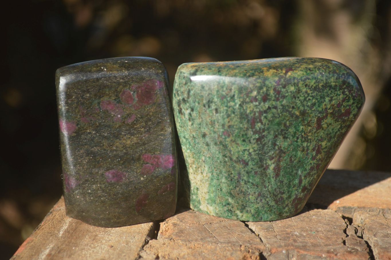 Polished Fluorescent Ruby Corundum In Chrome Verdite Free Forms x 4 From Zimbabwe - Toprock Gemstones and Minerals 