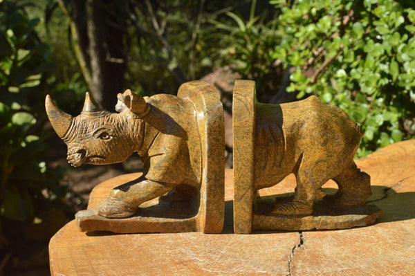 Polished Soapstone Rhino Book End Carvings x 1 From Zimbabwe - TopRock