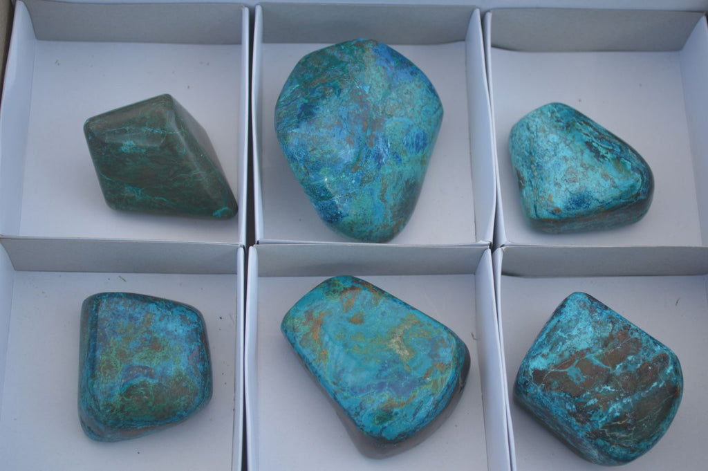 Polished Blue Shattuckite Free Forms  x 6 From Kaokoveld, Namibia - Toprock Gemstones and Minerals 