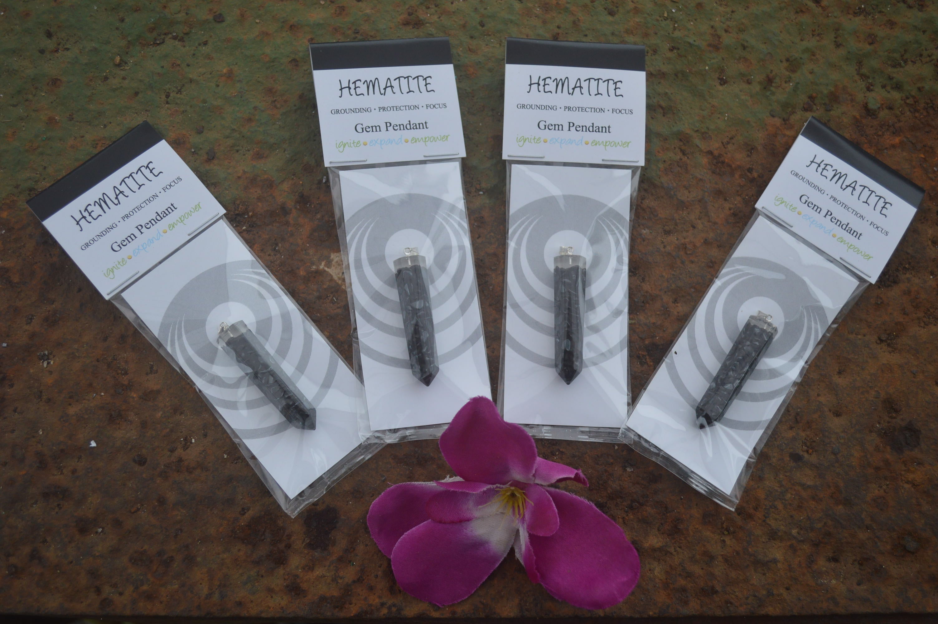 Polished Packaged Hand Crafted Resin Pendant with Hematite Chips - sold per piece - From Bulwer, South Africa - TopRock