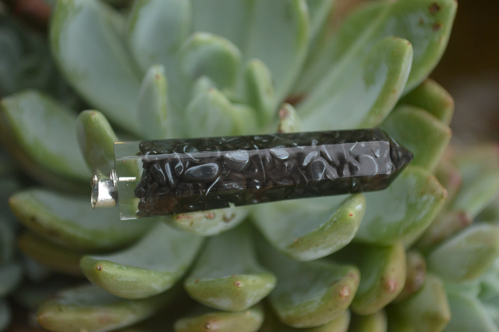 Polished Packaged Hand Crafted Resin Pendant with Hematite Chips - sold per piece - From Bulwer, South Africa - TopRock