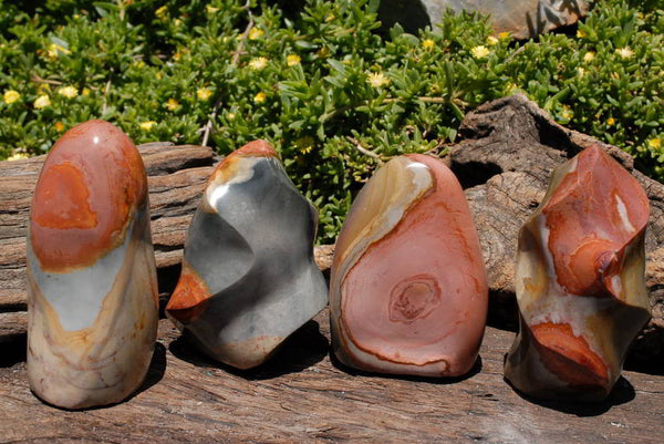 Polished Polychrome Jasper (2 Flames, 2 Standing Free Forms) x 4 From North West Coast, Madagascar - TopRock