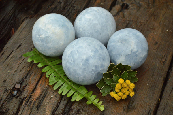 Polished Selected Blue Calcite Spheres x 4 From Ihadilalana, Madagascar - TopRock