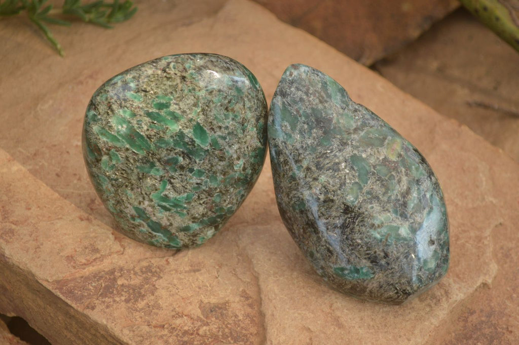 Polished Emerald Mica In Matrix Standing Free Forms x 2 From Mutoko, Zimbabwe - Toprock Gemstones and Minerals 