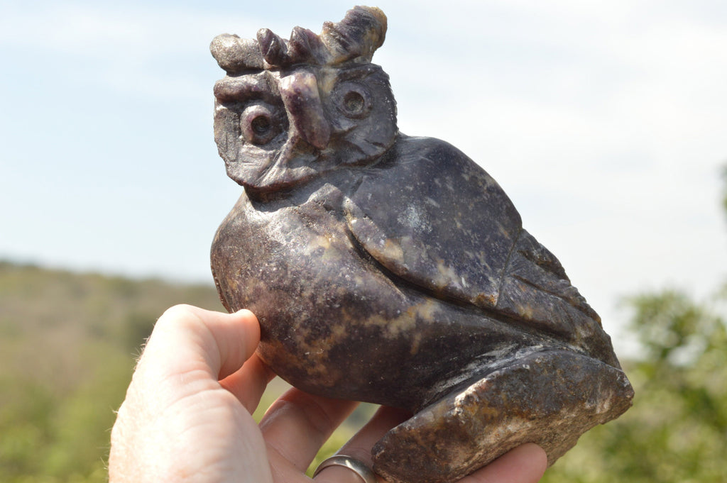 Polished Hand Carved Beautiful Purple Lepidolite Owl x 1 From Zimbabwe - TopRock