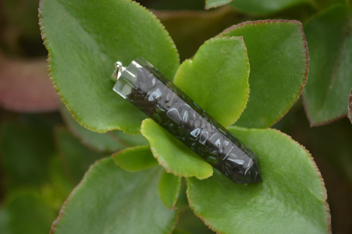 Polished Packaged Hand Crafted Resin Pendant with Hematite Chips - sold per piece - From Bulwer, South Africa - TopRock