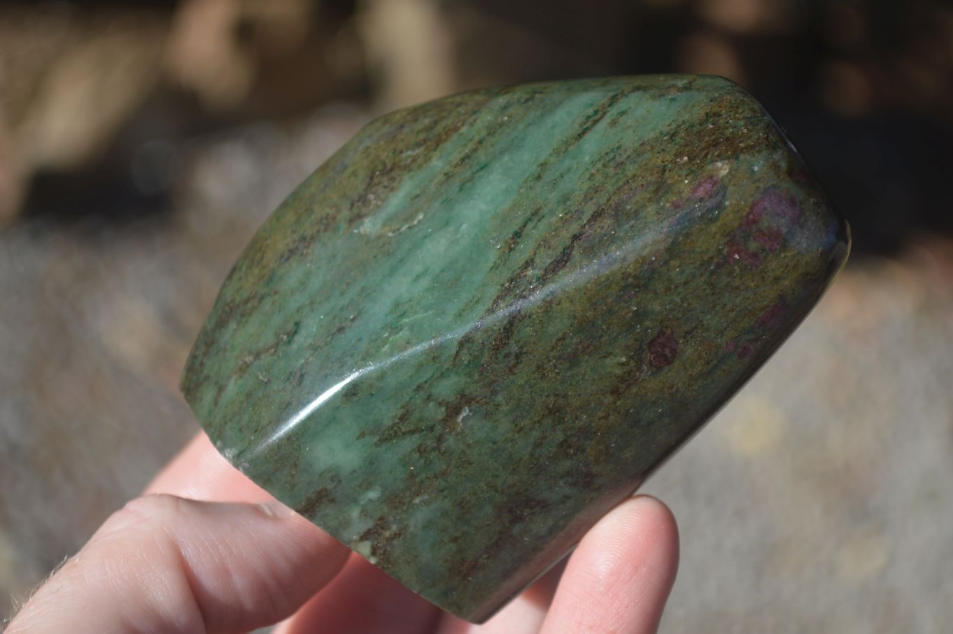 Polished Fluorescent Ruby Corundum In Chrome Verdite Free Forms x 4 From Zimbabwe - Toprock Gemstones and Minerals 
