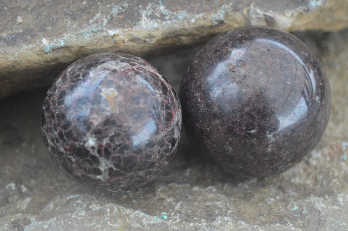 Polished Pyrope Red Garnet Matrix Spheres  x 6 From Madagascar - Toprock Gemstones and Minerals 