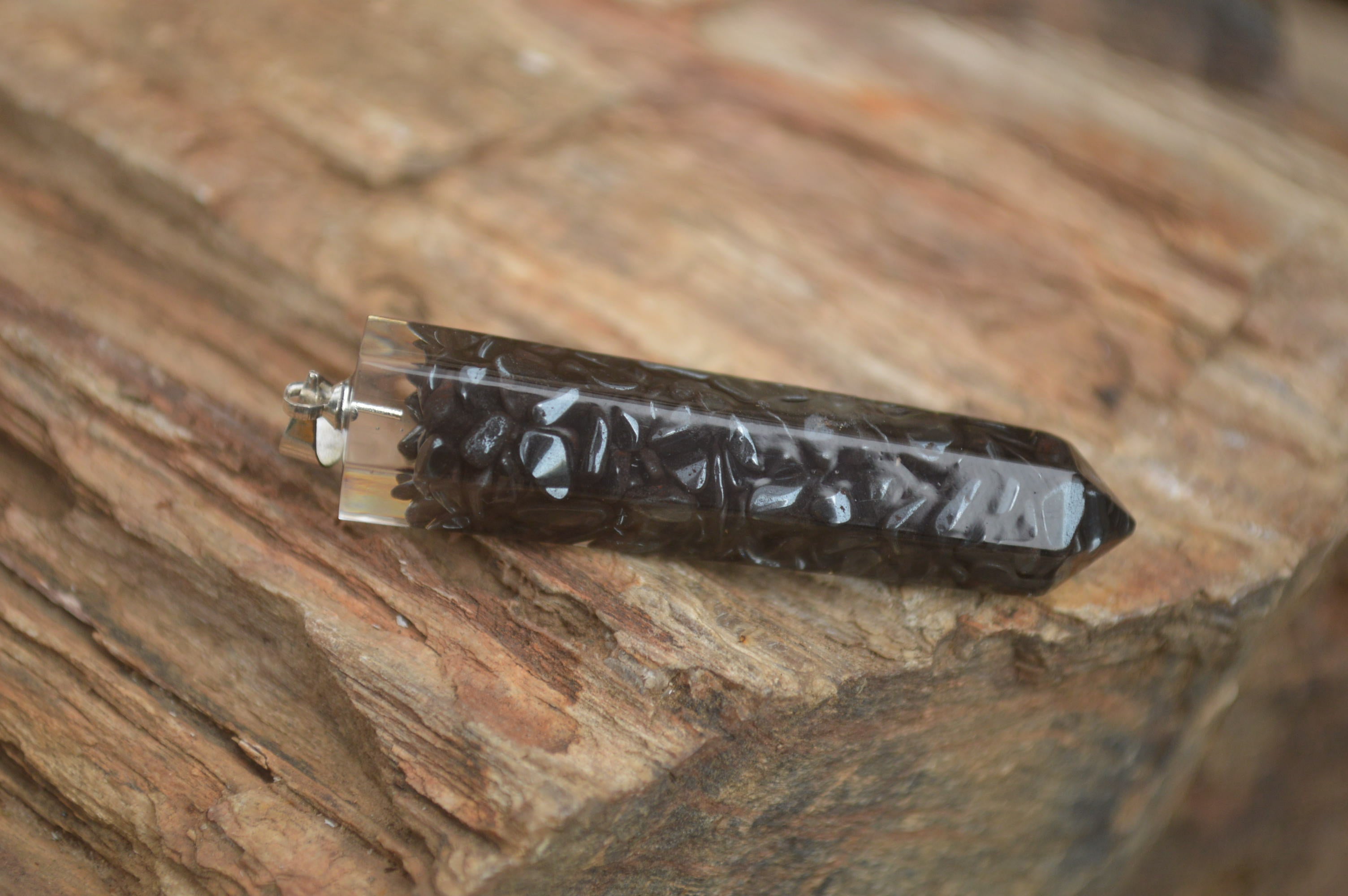 Polished Packaged Hand Crafted Resin Pendant with Hematite Chips - sold per piece - From Bulwer, South Africa - TopRock