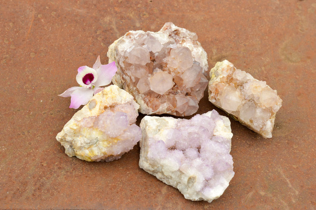 Natural Drusi Coated Spirit Cactus Quartz Clusters  x 4 From Boekenhouthoek, South Africa - TopRock
