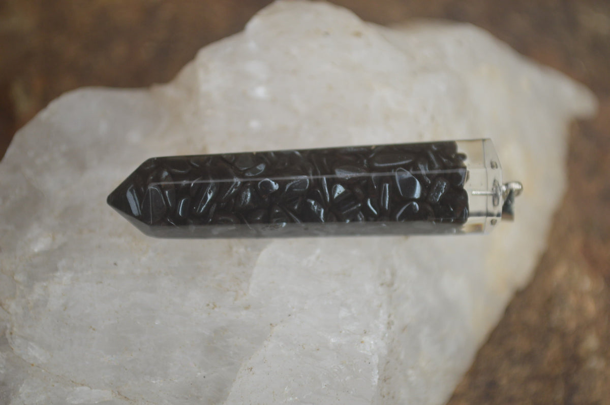 Polished Packaged Hand Crafted Resin Pendant with Hematite Chips - sold per piece - From Bulwer, South Africa - TopRock