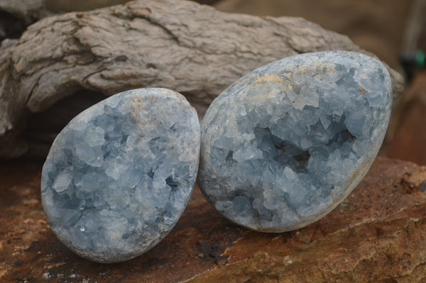 Polished Blue Celestite Crystal Centred Eggs  x 2 From Sakoany, Madagascar - TopRock