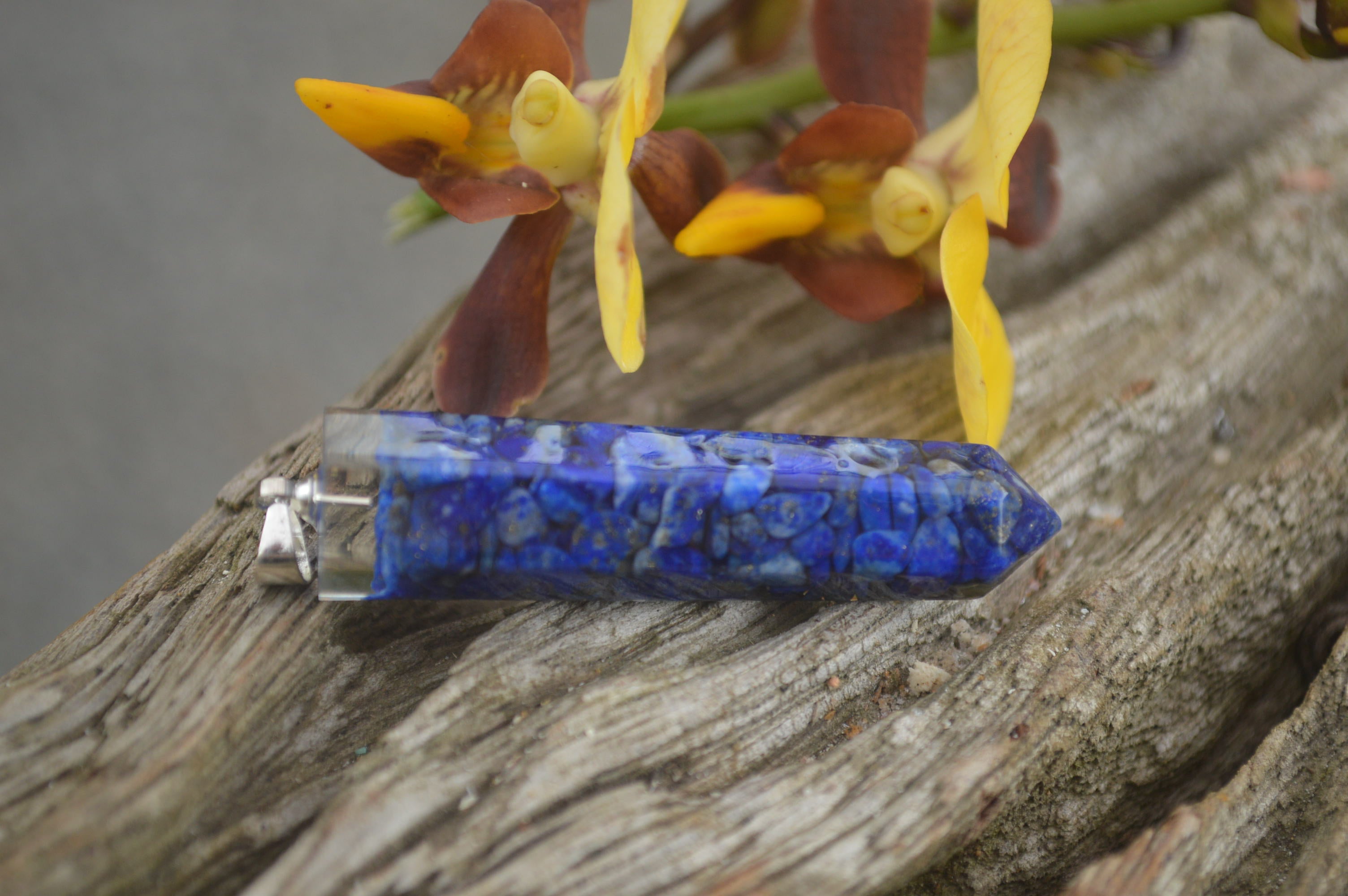 Polished Packaged Hand Crafted Resin Pendant with Lapis Lazuli Chips - sold per piece - From Bulwer, South Africa - TopRock