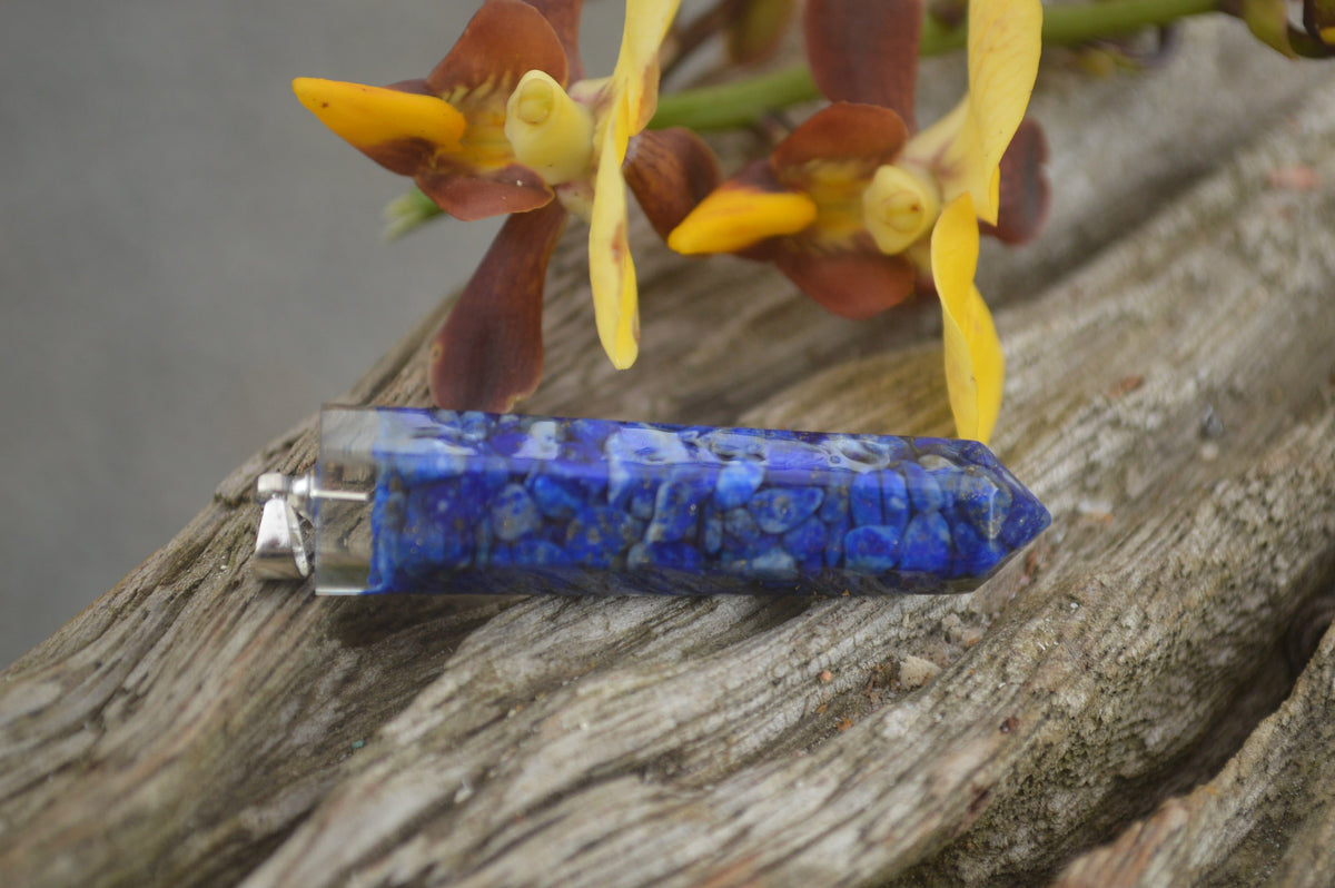 Polished Packaged Hand Crafted Resin Pendant with Lapis Lazuli Chips - sold per piece - From Bulwer, South Africa - TopRock