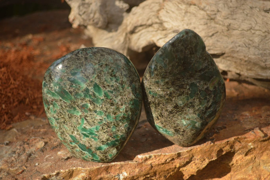 Polished Emerald Mica In Matrix Standing Free Forms x 2 From Mutoko, Zimbabwe - Toprock Gemstones and Minerals 