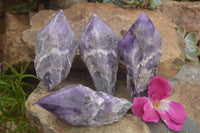 Polished "Witches Hat" Amethyst Crystals  x 4 From Zambia - TopRock