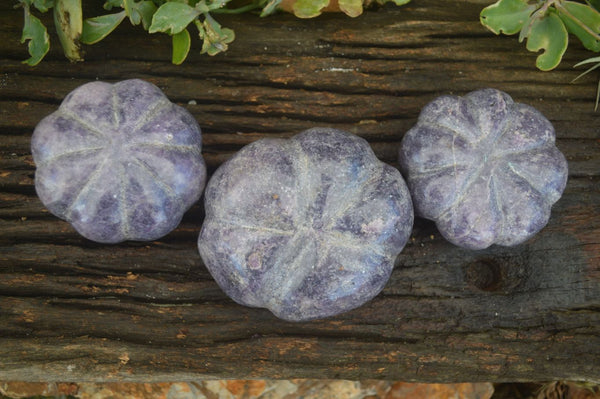 Polished Purple Lepidolite Pumpkin Carvings  x 3 From Zimbabwe