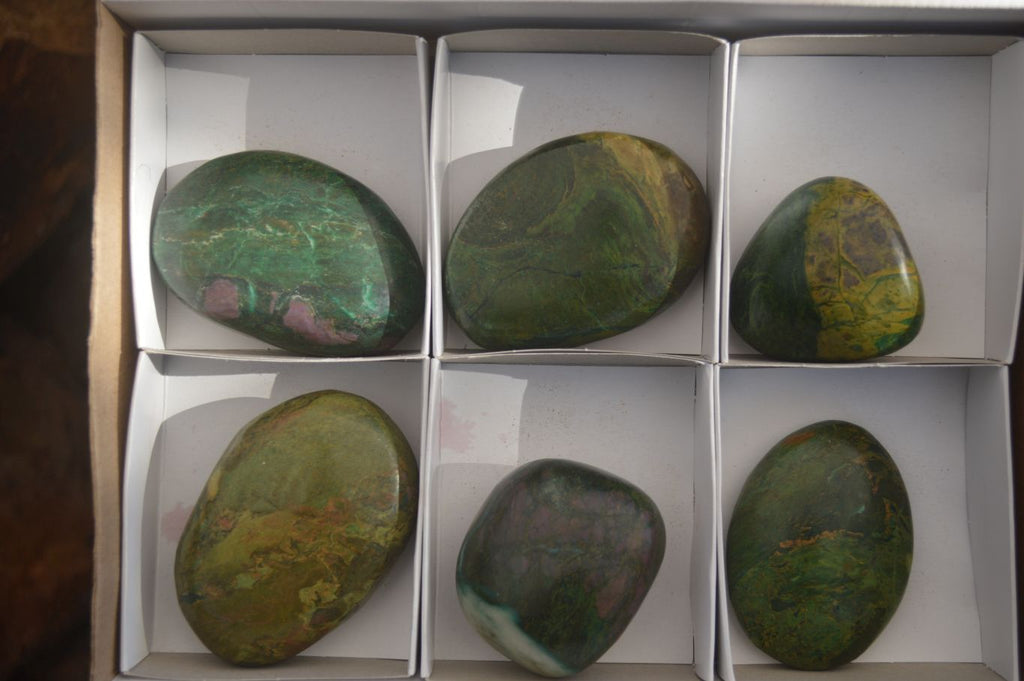 Polished Green Verdite Galet / Palm Stones x 6 From Zimbabwe - Toprock Gemstones and Minerals 