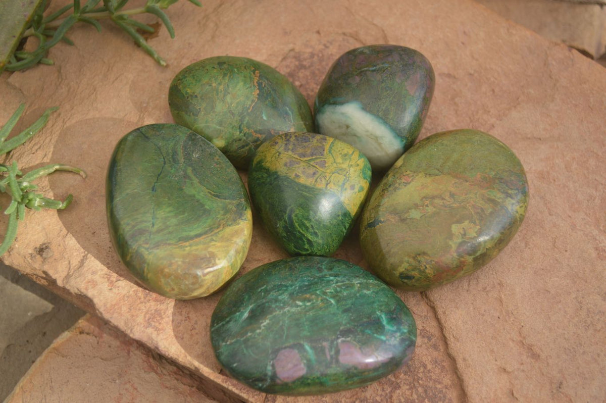 Polished Green Verdite Galet / Palm Stones x 6 From Zimbabwe - Toprock Gemstones and Minerals 