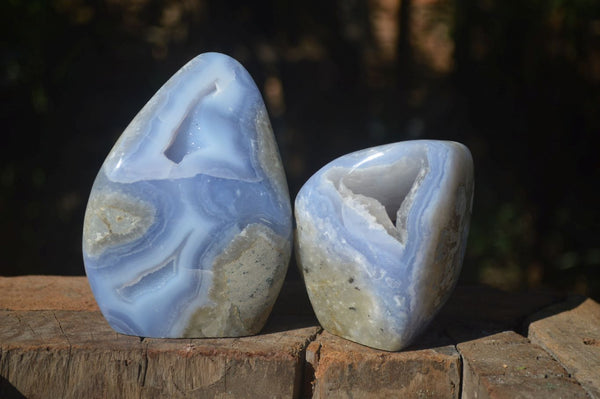 Polished Blue Lace Agate Standing Free Forms  x 2 From Nsanje, Malawi - Toprock Gemstones and Minerals 