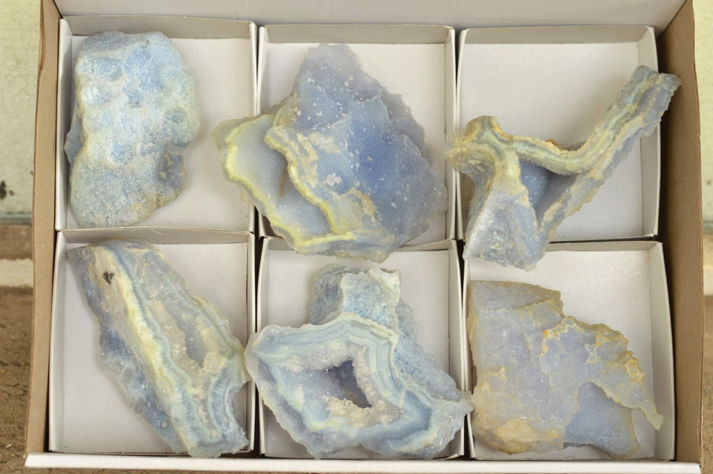 Natural Etched Blue Chalcedony Agate Specimens  x 6 From Malawi - TopRock