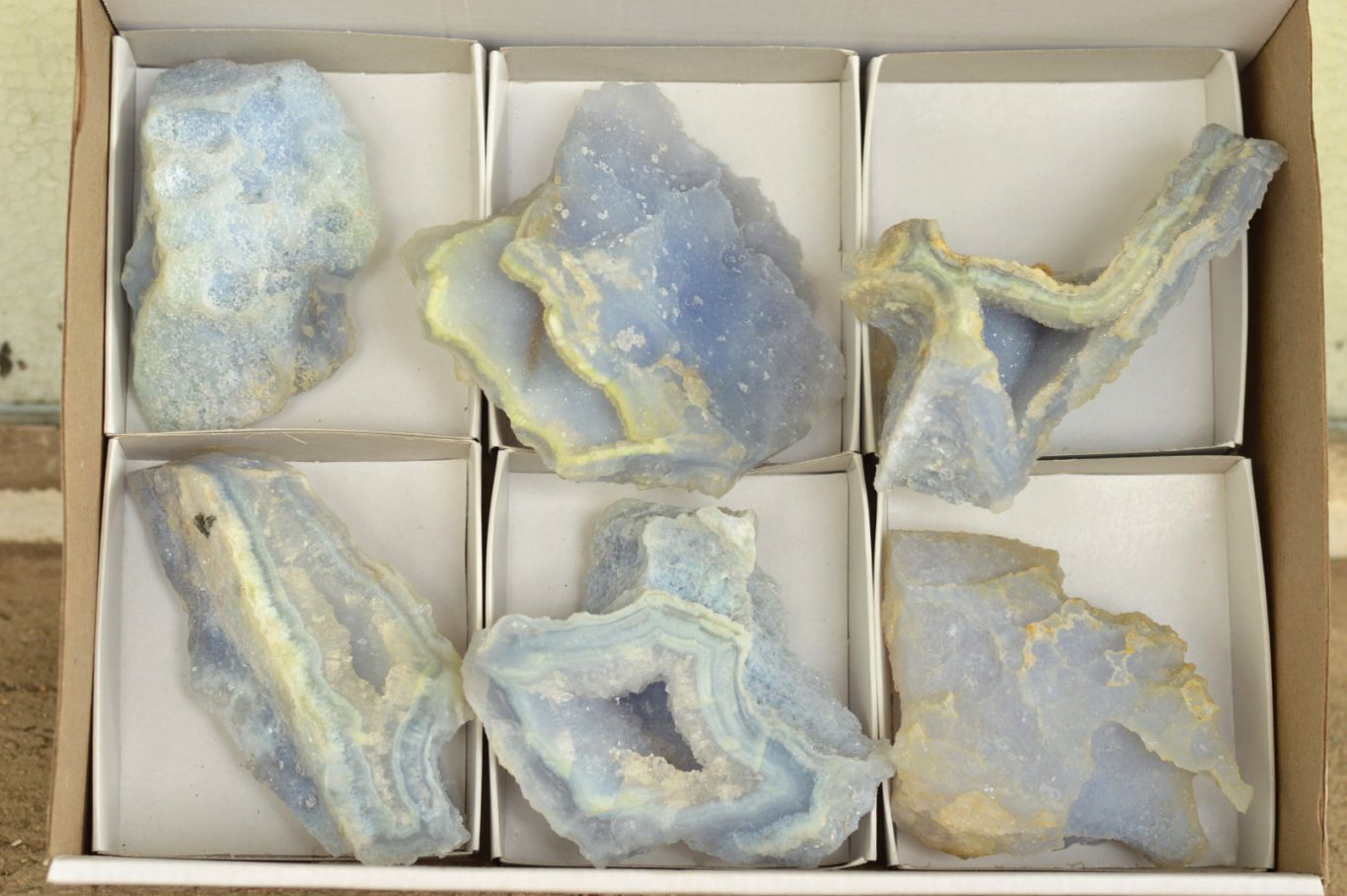 Natural Etched Blue Chalcedony Agate Specimens  x 6 From Malawi - TopRock