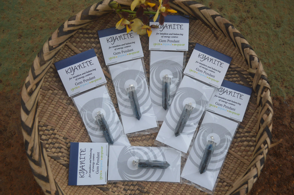 Polished Packaged Hand Crafted Resin Pendant with Kyanite Chips - sold per piece - From Bulwer, South Africa - TopRock