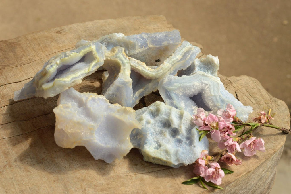 Natural Etched Blue Chalcedony Agate Specimens  x 6 From Malawi - TopRock