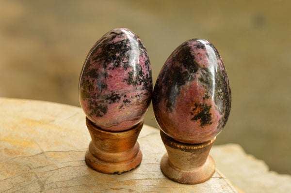 Polished Pink & Black Rhodonite Eggs  x 4 From Ambindavato, Madagascar - TopRock