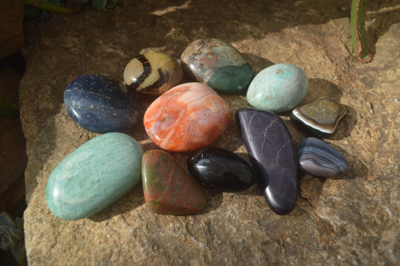 Polished Mixed Selection Of Galet / Palm Stones x 21 From South Africa - Toprock Gemstones and Minerals 