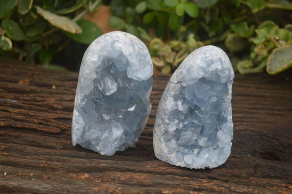 Polished Blue Celestite Standing Free Forms  x 2 From Sakoany, Madagascar - Toprock Gemstones and Minerals 