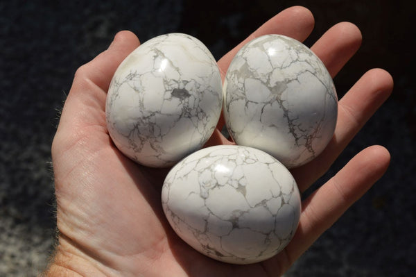 Polished White Howlite Eggs With Lightning Strike Patterns  x 6 From Zimbabwe