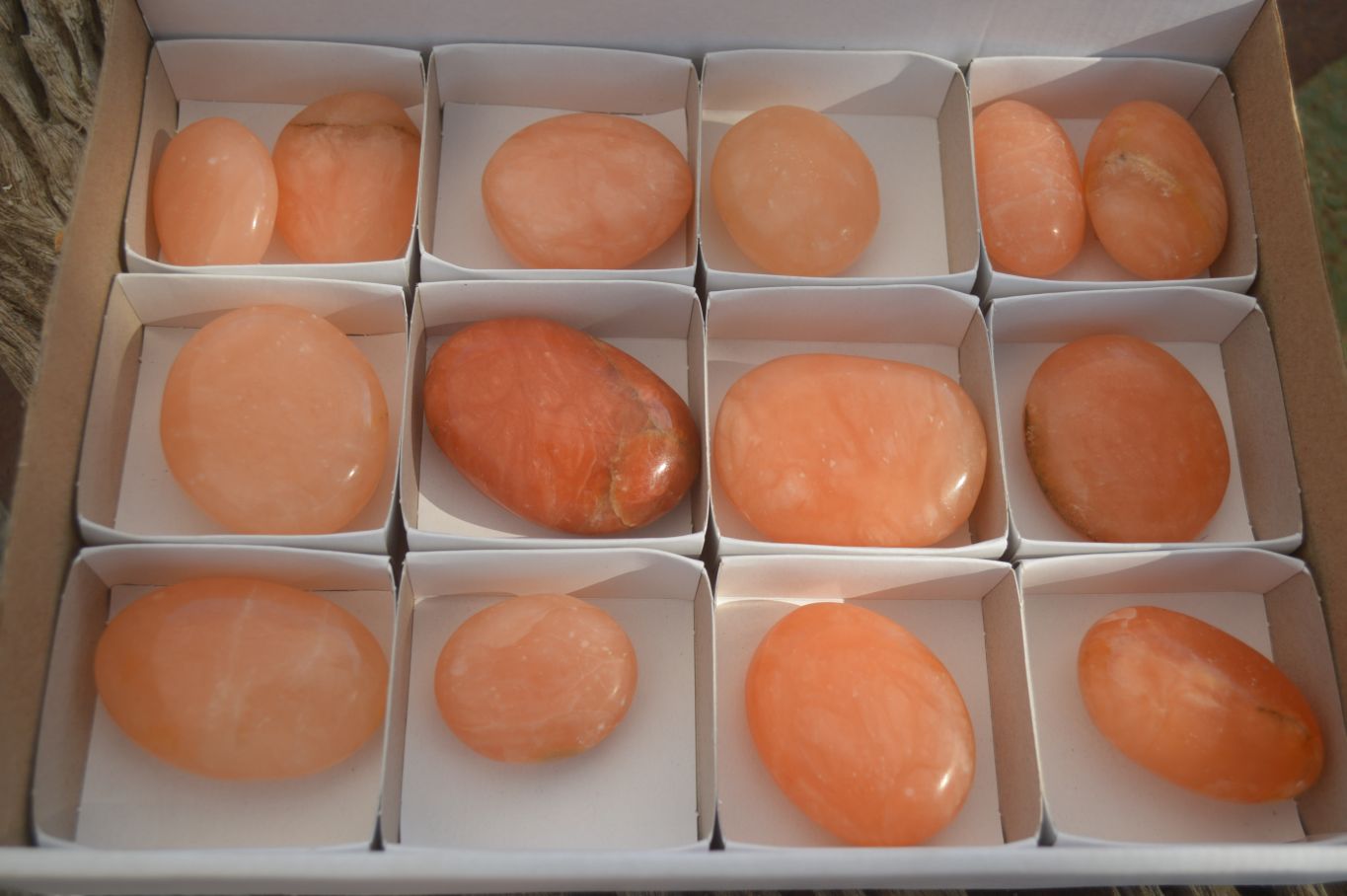 Polished Orange Twist Calcite Palm Stones  x 14 From Madagascar - Toprock Gemstones and Minerals 