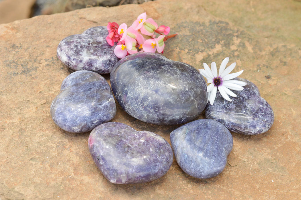 Polished Purple Lepidolite Mica Hearts  x 6 From Madagascar - TopRock