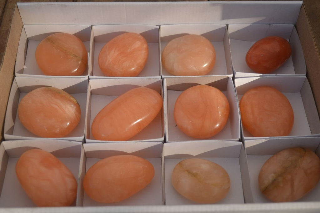 Polished Orange Twist Calcite Galets / Palm Stones x 12 From Maevantanana, Madagascar - Toprock Gemstones and Minerals 