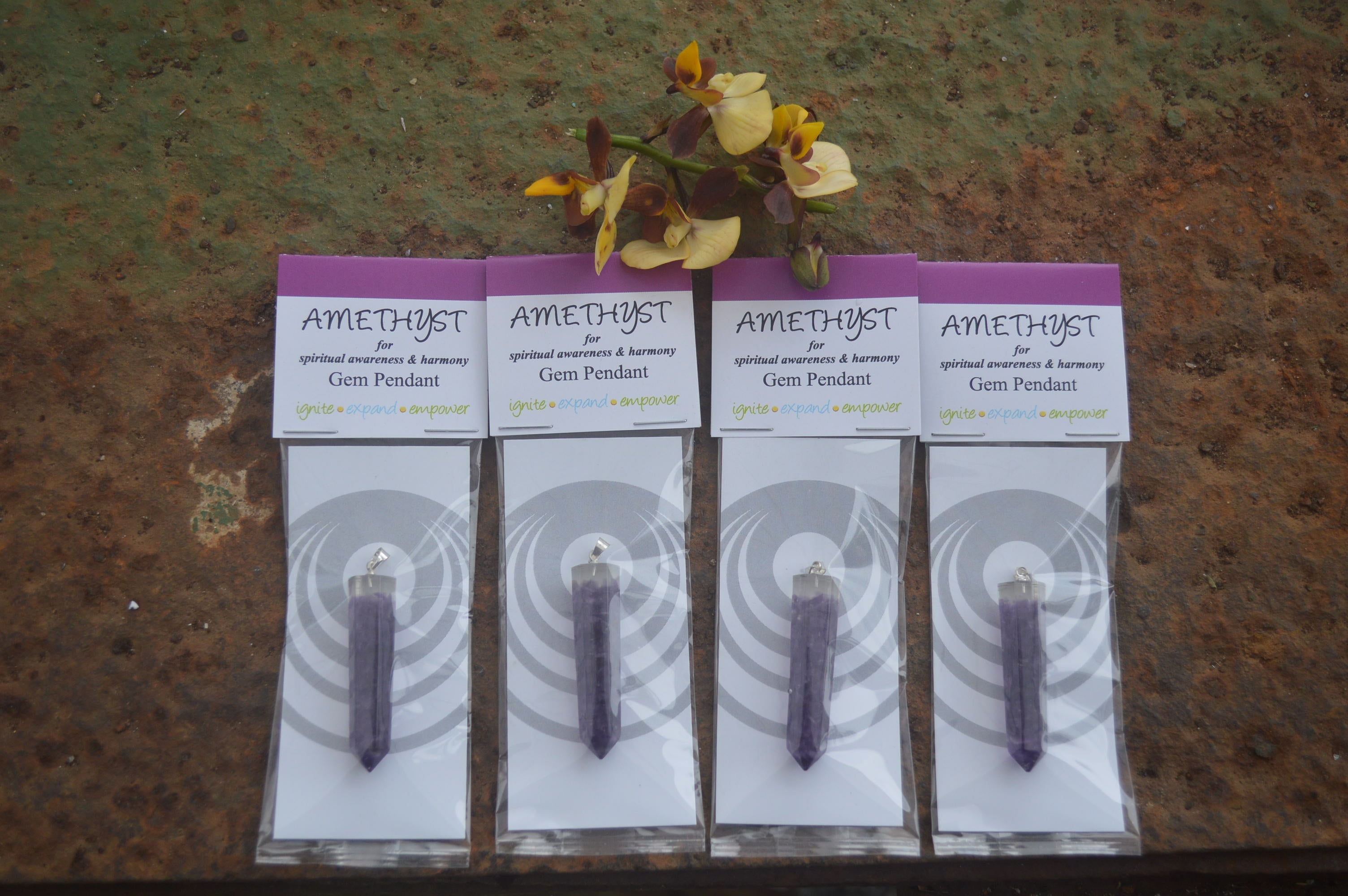 Polished Packaged Hand Crafted Resin Pendant with Amethyst Chips - sold per piece - From Bulwer, South Africa - TopRock