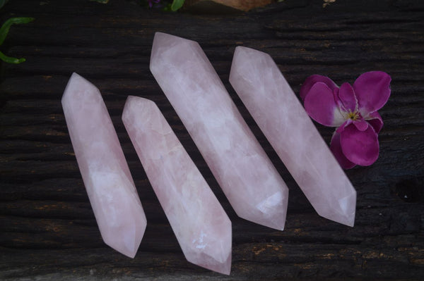 Polished Double Terminated Pink Rose Quartz Points  x 4 From Ambatondrazaka, Madagascar - TopRock