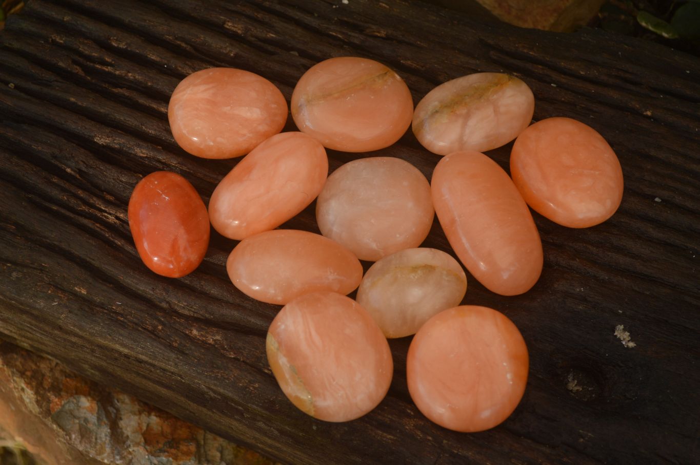 Polished Orange Twist Calcite Galets / Palm Stones x 12 From Maevantanana, Madagascar - Toprock Gemstones and Minerals 