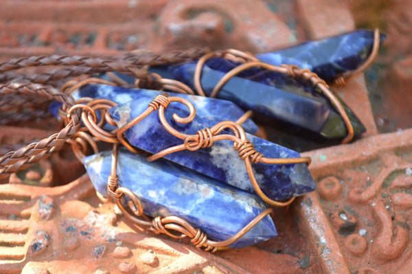 Polished Double Terminated Sodalite Crystals Wrapped In Copper Wire x 6 From Namibia - TopRock