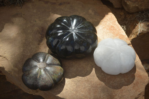 Polished Mixed Stone Pumpkin Carvings  x 3 From Zimbabwe - Toprock Gemstones and Minerals 