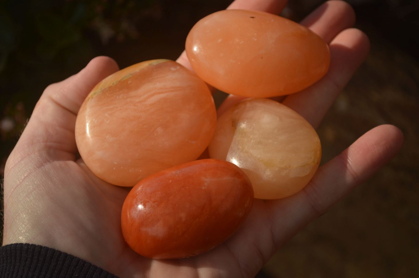 Polished Orange Twist Calcite Galets / Palm Stones x 12 From Maevantanana, Madagascar - Toprock Gemstones and Minerals 