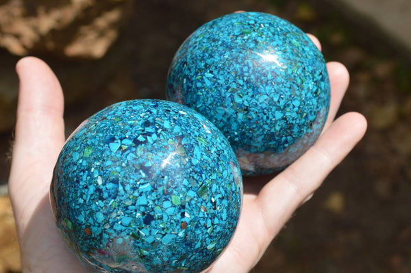 Polished Chrysocolla Conglomerate Spheres x 2 From Congo - TopRock