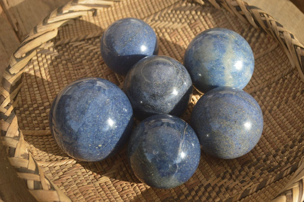 Polished Blue Lazulite Spheres  x 6 From Madagascar - Toprock Gemstones and Minerals 